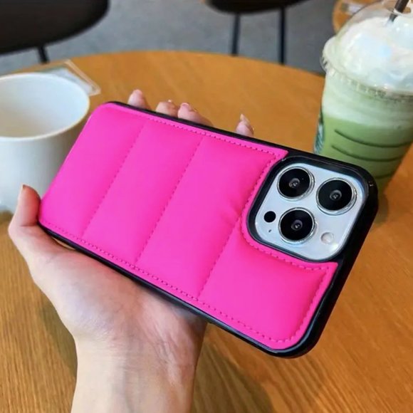 CASELY iPhone 14 PRO MAX Hard Shell Case Puffer Solid PINK WHITE BLACK GREEN NEW - Picture 7 of 12